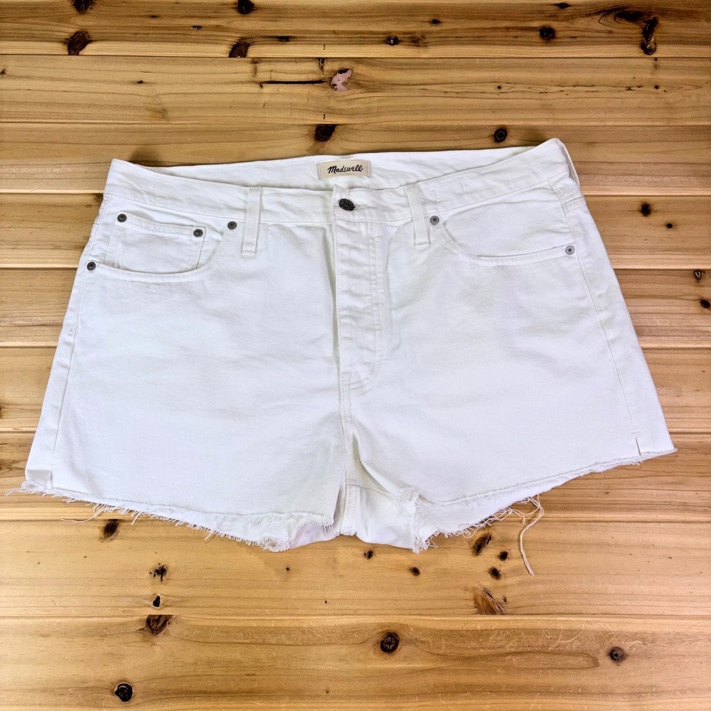 Madewell Shorts Womens 32 White Relaxed Denim High Rise Cut Off Jean Shorts